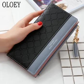 

OLOEY 2019 The New Women's Wallet Long Wallet Korean version Fashion Multi-card position Tassel Zipper Ladies Bags PU Coin Purse