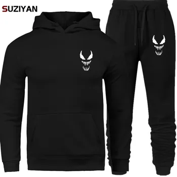 

Comic Thick Venom Hoodie Sweatshirts Men Superhero Anime Cool Black Autumn Winter Tops Plus Velvet Warm Hoody Sets Men's Women's