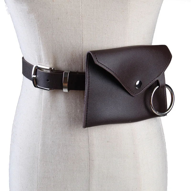 Coffee Classic Womens Waist Pack Casual PU Leather Belt Bag Vintage Waist Pouch Fanny Pack Coin Purse Luxury Round Ring Mini Phone Bag - Цвет: Coffee