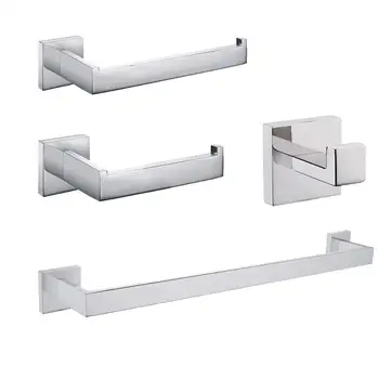 

Polished Finish Stainless Steel Bathroom Hardware Accessories Set Robe Hook Towel Bar Towel Ring And Toilet Paper Holder
