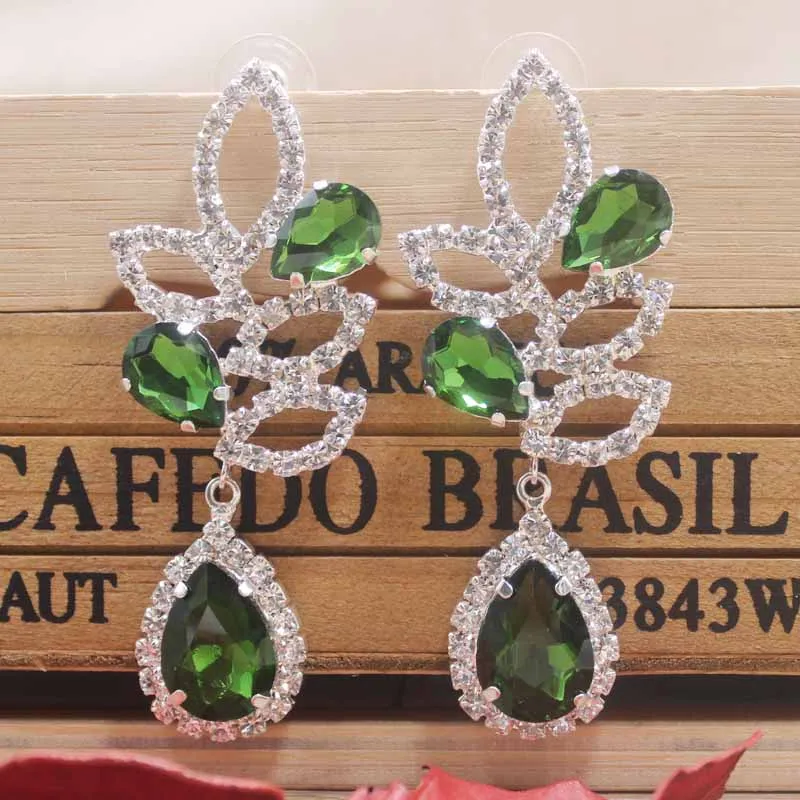 

1pcs Rhinestone green wedding party earring silver shiny women earring rose gold champagne earring Zerong new rhinestone earring