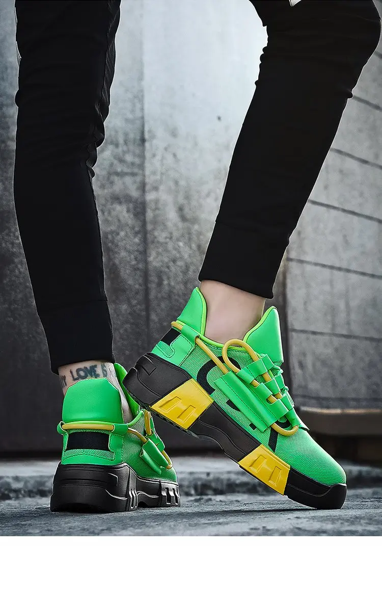 Модная Мужская Уличная обувь Kanye в стиле хип-хоп; яркие высокие кроссовки на массивном каблуке; сезон осень; повседневная спортивная обувь; теннисные для мальчиков; zapatos hombre