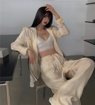 

AIYALIU Laser Drape Fried Street Suit Set Two-Piece Elegant Western Style Young Set Hong Kong Flavor Young Wind