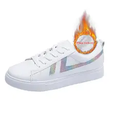 Лидер продаж; короткие зимние белые высокие женские ботильоны из кожи с красным мехом; теплая женская обувь из искусственной кожи с плюшем; женские кроссовки на плоской подошве со шнуровкой