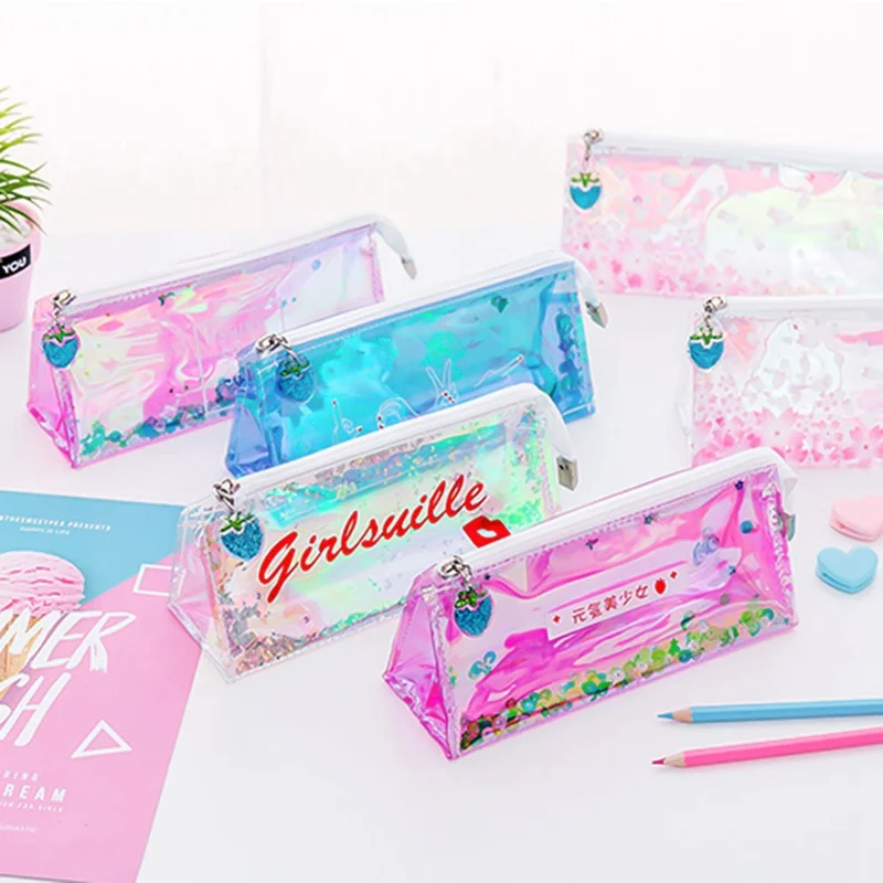 1Pcs Kawaii Pencil Case Cartoon laser Gift Estuches School Pencil Box Pencilcase School Supplies Stationery
