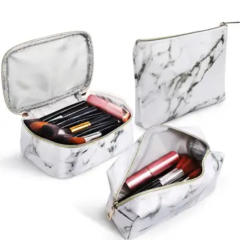 

3Pcs Marble Makeup Bags travel storage pu leather waterproof bag golden zipper Makeup Organizer