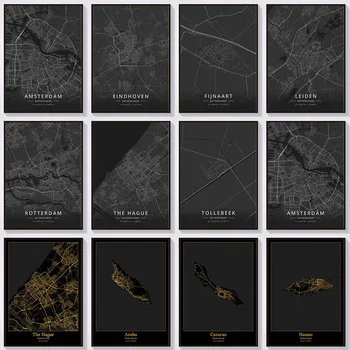 

Netherlands Holland City Map 5D DIY Diamond Painting White Black Full Square Drill Diamond Embroidery Home Room Decor Mosaic Art