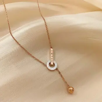 

Shell Lucky Beads Pendant Titanium Steel Fadeless Necklace Female Lucky with Numbers Non-mainstream Design Choker Elegant Neck O