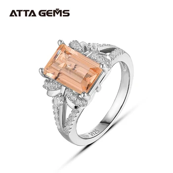 

Morganite Sterling Silver Women's Ring Beryl Gemstone Baguette Cut Created Morganite Classic Design for Engagement Ring