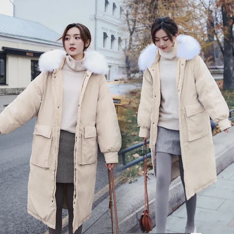 beige oversized coat FORERUN, Женское зимнее длинное пальто, Большая Меховая куртка с капюшоном, большие пальто, хлопковая стеганая парка, Veste Longue Femme Parkas Mujer - Цвет: beige oversized coat