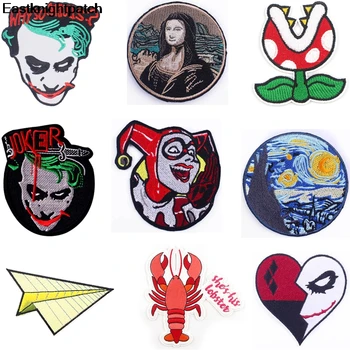 

12pcs/lot E1498 The Joker Horror Patch for Clothing Iron on Embroidered Sew Applique Vangogh Badge DIY Apparel Accessories Gift