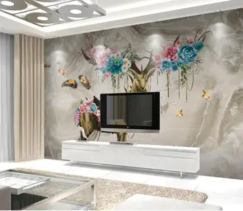 

Custom European style 3D wallpaper for kids room Living room bedroom kitchen wallpaper Flower animal marble background