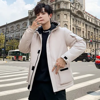 

2019 Winter Parka Mens Jacket Cotton Padded Windbreakers Warm Casual Men Parkas All-match Padded Overcoat Outerwear Male Coats 1