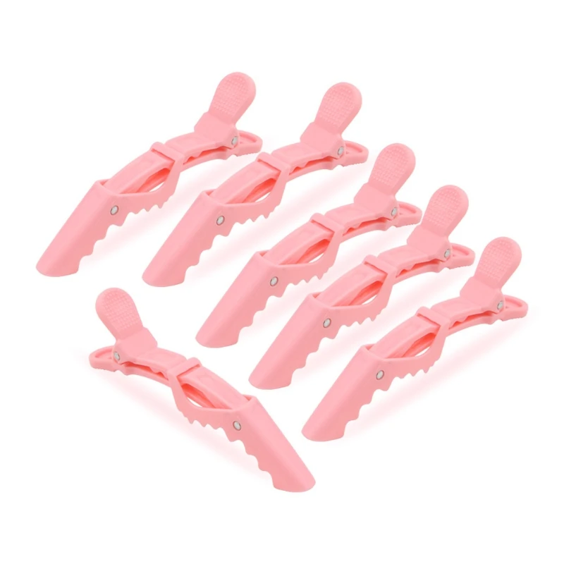 6pcs Pink Hairdressing Clamps Claw Clip Hair Salon Plastic Crocodile