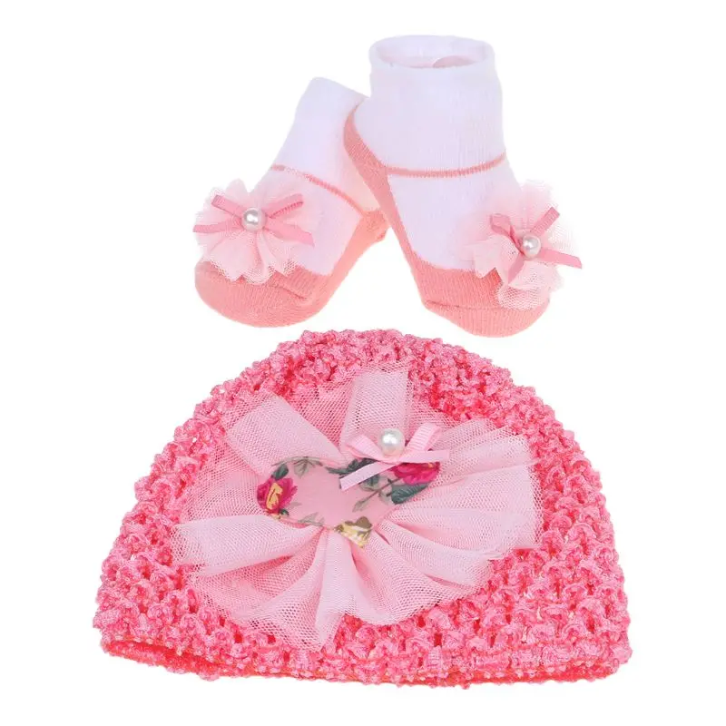 

Baby Hat Socks Knitted Cap Floral Shoes Soft Comfortable Winter Warm Newborn Girls Infant Costume Photography Clothing For 0-12