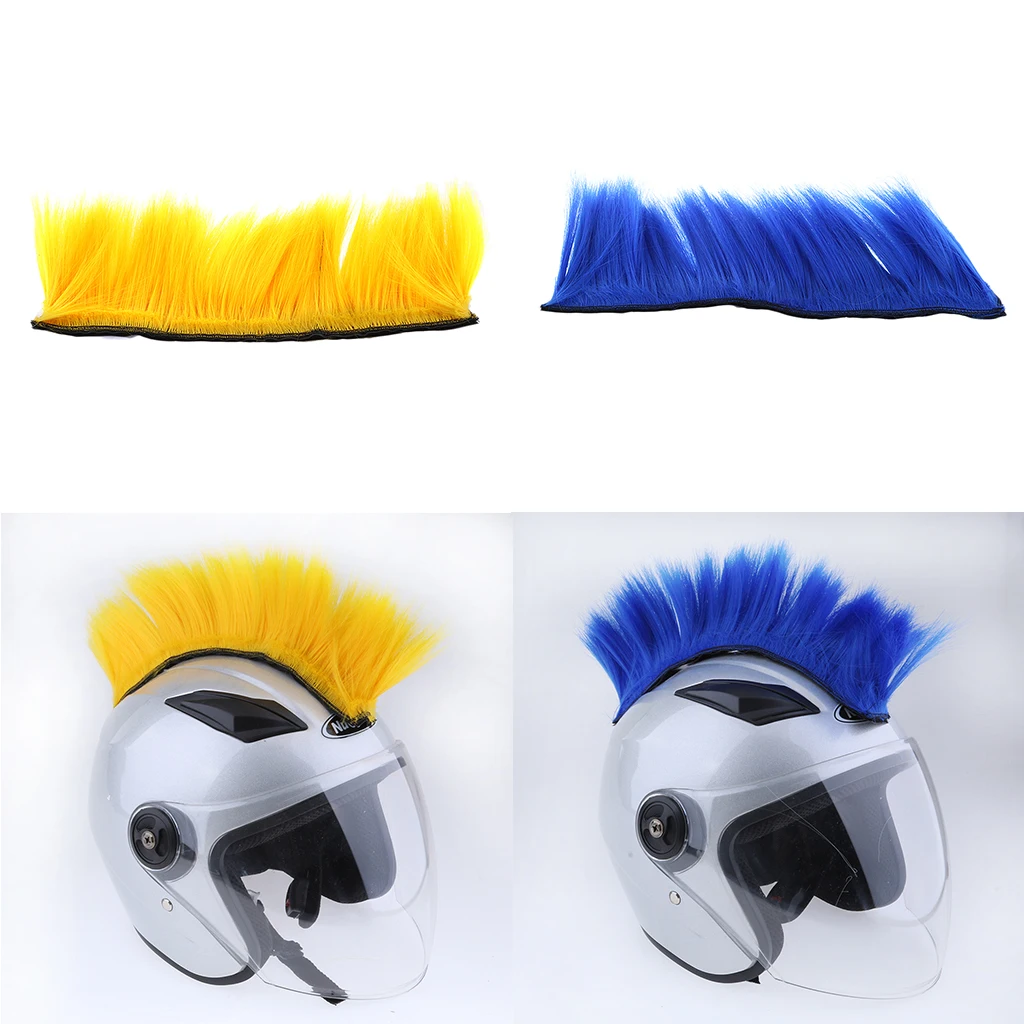 2pcs DIY Helmet Mohawk Hair Punk Hair for Motorcycle Ski Snowboard Helmets - Blue and Yellow, 30cm