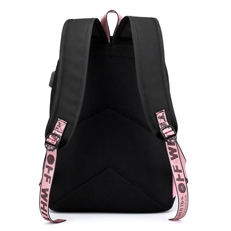 Kpop Черный розовый рюкзак для женщин Harajuku сумка для студентов школьные сумки для подростков девочек мальчиков большой нейлоновый рюкзак с цепочкой USB рюкзак
