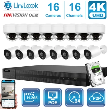 

UnILook 16CH NVR 16Pcs 4K 8MP Bullet Dome Mixed POE IP Camera NVR Kit Security Audio Night Vision 30m Onvif H.265 P2P View