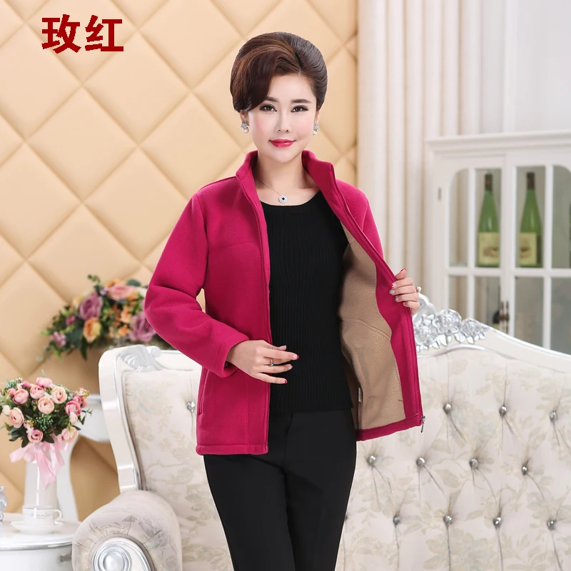 Greatest  Middle-aged Mothers Autumn Winter Warm Jacket Plus size Loose Collar Polar fleece Short Coat Casual