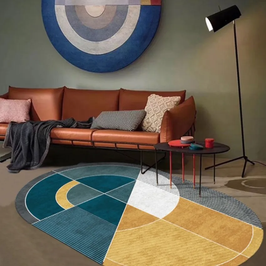 

INS popular modern geometric floor mat , no hair easy care Special-shaped home decorative printed area rug SALES