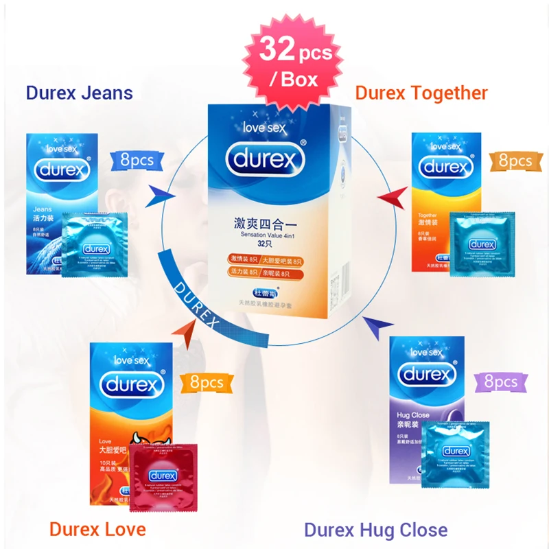 Durex Condom 100 Pcs For Sex 4 Types Natural Latex Extra Lubricated Contraception Cock Penis Sleeve Condoms Sexual Toys For Man 2