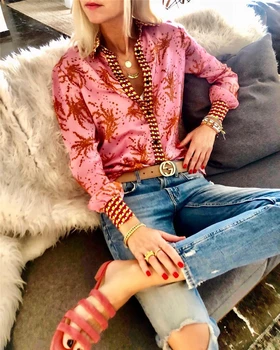 

Autumn Sexy Notched Collar Fashion Floral Print Boho Blouse Women 2019 Long Sleeve Loose Shirt Button Tops Blouses Femme