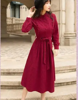 

2020 Spring New Arrival Retro Hot Sale Stand Collar Long Sleeve Women Long Dress