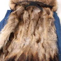 Fur Coat Fox Collar Denim Coats Winter Jackets Women Parkas Hooded Real Rabbit Fur Liner Women’s Jacket
