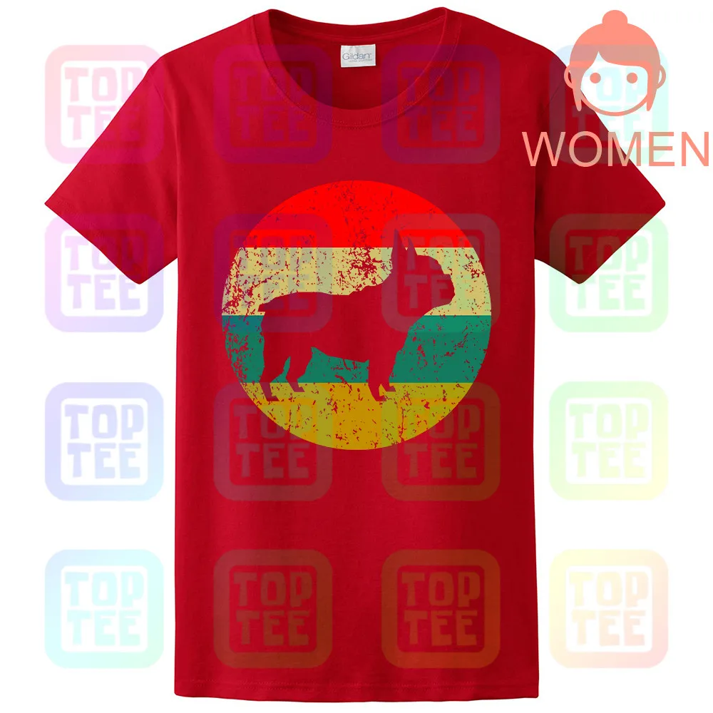 Французская футболка с бульдогом-Ретро Французский бульдог Мужская футболка-футболка с изображением собаки - Цвет: Women-Red