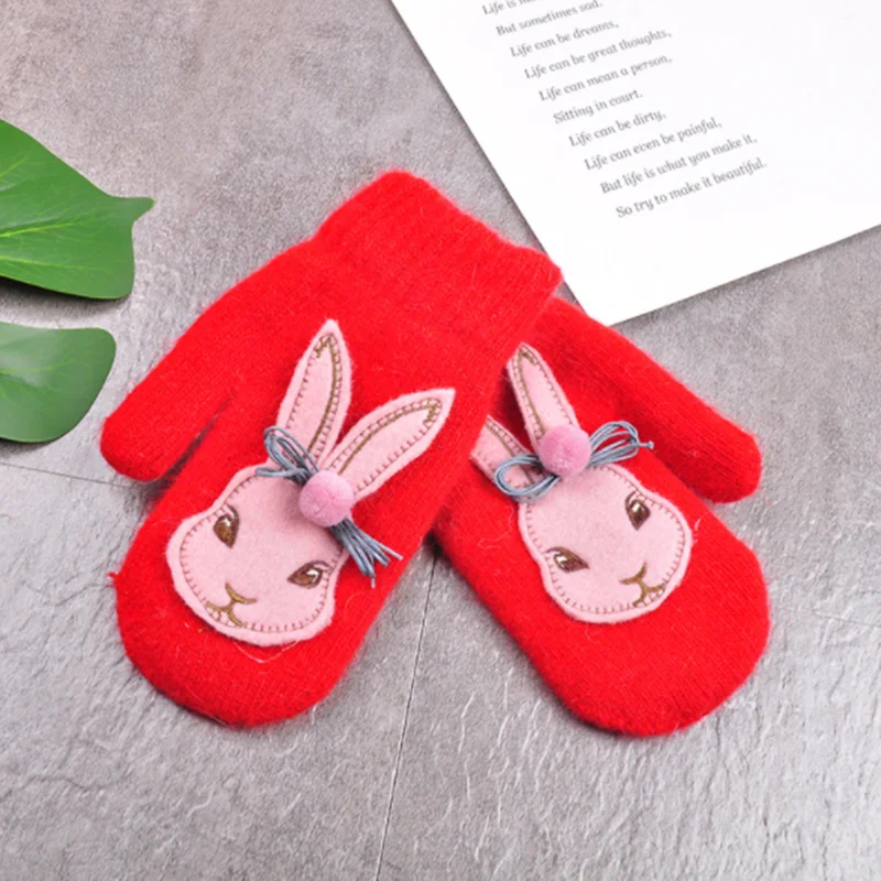 1PC Мультфильм перчатки из кролика зимние детские толстые теплые перчатки для маленькой девочки милые полные пальцы; кроличья шерсть; шерсть варежки - Цвет: 1PC