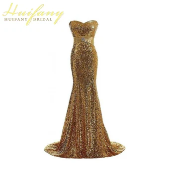 

Sexy Sweetheart Mermaid Evening Dress Gold Sequin Backless Formal Party Dress Trumpet Ribbon Lace-up Women Long Prom Gown