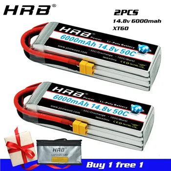 

1/2 packs HRB 4s Lipo battery 14.8v 6000mah Drone battery with XT60 Deans plug for RC 1/10 1/12 Car Monsters Drone helicopter