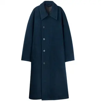 

Woolen coat Women mid-length autumn winter loose vintage stand collar double-sided long overcoat