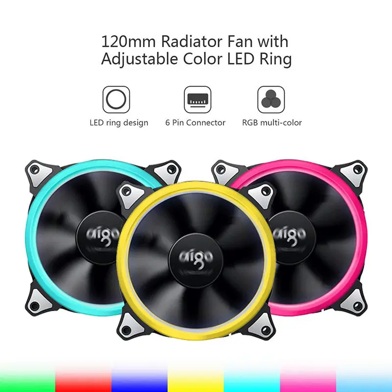Aigo New Computer Case PC Cooling Fan 120mm RGB Light Adjust LED Fan Quiet IR Remote 5