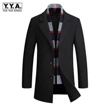 Зимнее офисное мужское облегающее шерстяное длинное пальто, плотное хлопковое Стеганое теплое шерстяное пальто, деловое Мужское пальто с воротником-шарфом