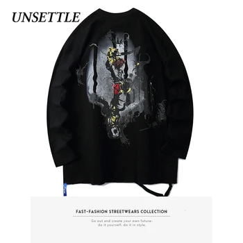 

2020 Autumn Harajuku Men/Women Hip Hop Gothic Hole hem T Shirt Streetwear Print Loose T-shirt Oversized Tops Tees Long Sleeve
