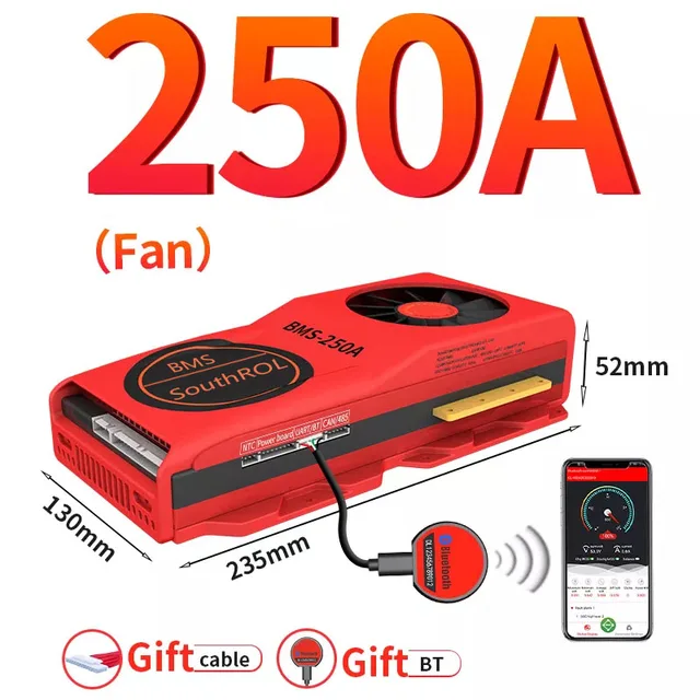 Smart BMS 4S LiFePo4 12V 24V 36V 48V 30A~500A Li-Ion LTO 3S 7S 8S 10S 12S 13S 16S 24S bms balance board bluetooth APP for solar 250A-Fan