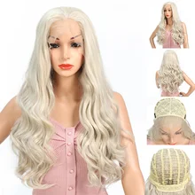 Парик Natifah блонд, волнистый парик, синтетические парики на кружеве, 150% плотность, натуральная часть, фиолетовый, розовый, белый, для женщин, косплей