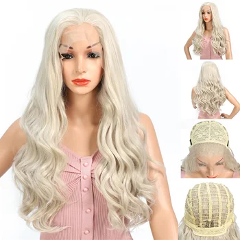

Natifah White Wig Long Ombre Wavy Wigs Synthetic Lace Front Wigs 150%Density Free Part Cosplay Long Hair Wig for Women