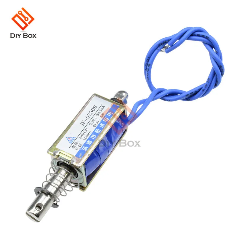 24V JF-0530B нажимной и вытяжной Тип Линейный Электромагнит открытая рамка Keepping Force DC 6 в 12 В 24 В 5N Путешествия 10 мм геркон переключатель - Цвет: 24V