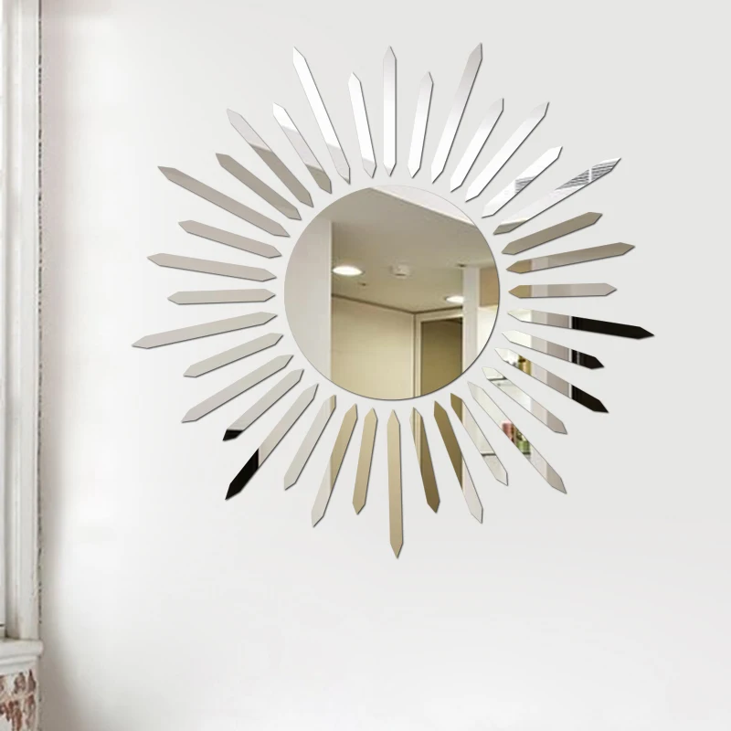 2021 New Sun Mirror Wall Sticker DIY Sunshine TV Background Acrylic Stickers For Living Room Home Art Decal Decor | Дом и сад