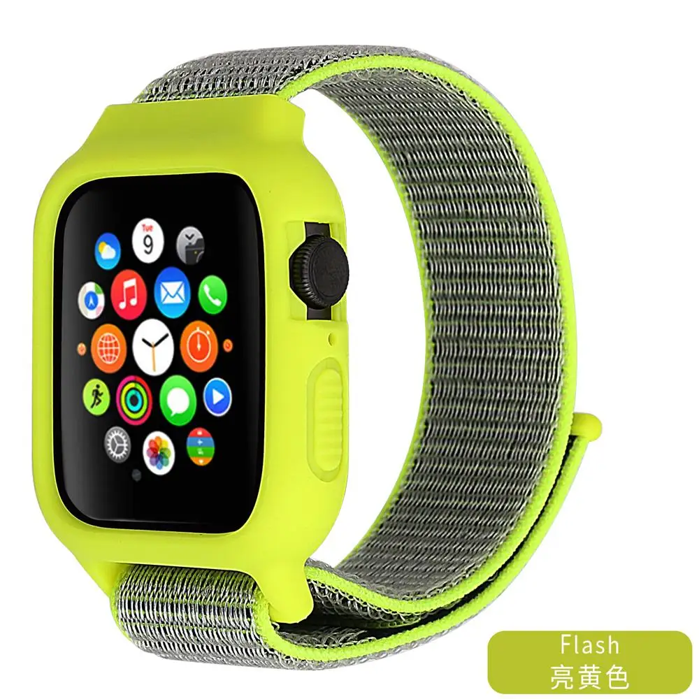 Flash Чехол+ ремешок для apple watch 5 ремешок 44 мм 40 мм iwatch ремешок 42 мм 38 мм pulseira correa apple watch 5 4 3 нейлоновый браслет+ силиконовый чехол - Цвет ремешка: Flash
