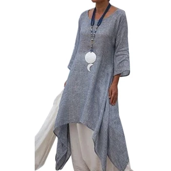 

Vintage Casual Solid Long Sleeve Dress Autumn Loose Irregular Hem Dress Plus Size Long Vestidos