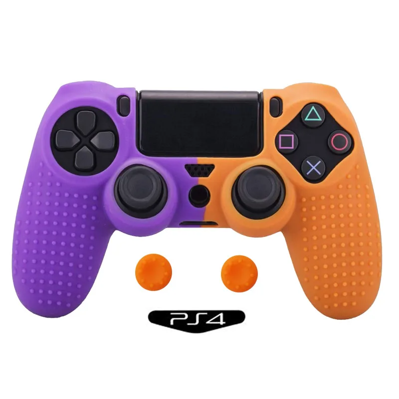 3 в 1 резиновый чехол для Dualshock 4 PS4 DS4 Pro тонкий контроллер для playstation 4 Защита геймпада - Цвет: purple orange