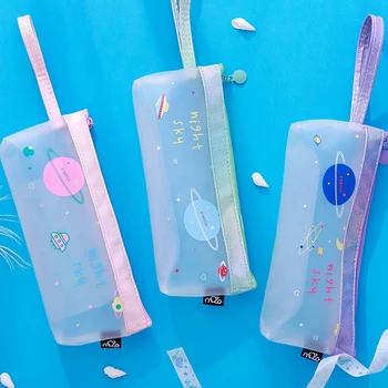 

1pc Simple Triangle Rectangle Transparent Pencil Case Fantasy Planet Pencil Bag Kawaii Student Supllies Office Stationery