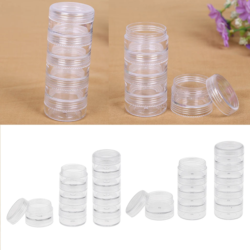 4pc Jewelry Jar Box Small Pill Screw Top Beads Storage Container 5 Stackable