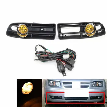 

Black Car BUMPER GRILLE Grill FOG LIGHT Lamp FOR VW JETTA BORA 99-04 Lighting color Yellow Lens