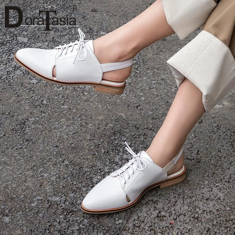 

DORATASIA Ladies Spring New Slingbacks Dress Flats Holiday Casual Low Heels Flats Women Quality Genuine Leather Shoes Woman