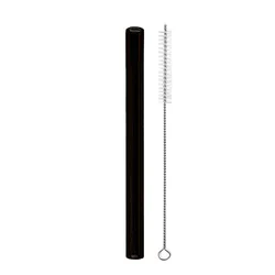 Eco-friendly Reusable Glass Wide Drinking Straws with Cleaning Brush for Smoothies, Milkshakes, and Bubble Tea (Black Straight)