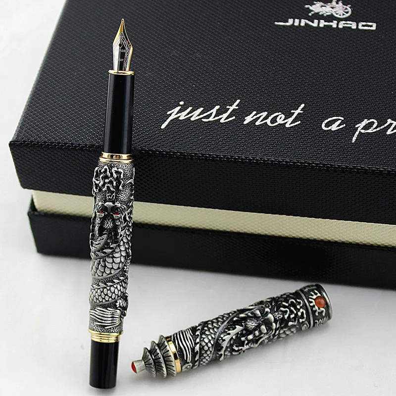 Перьевая ручка JINHAO с перьевой пагодой перьевая серого цвета двумя Драконами|fountain